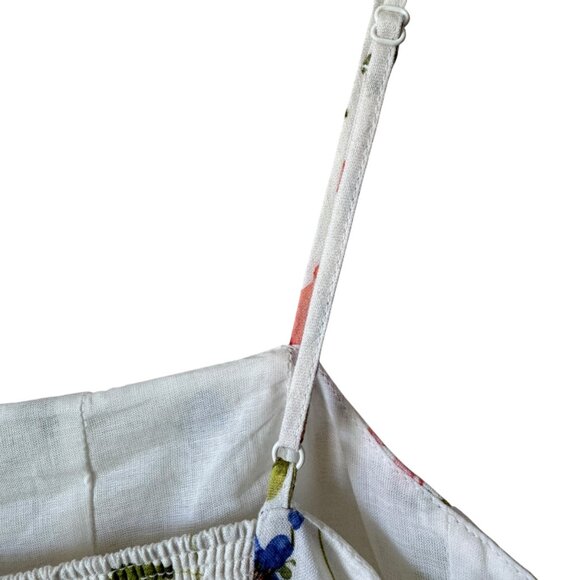 H&M Smocked Linen Blend Sundress Floral Lined Adjustable Straps Midi Summer - Picture 13 of 16